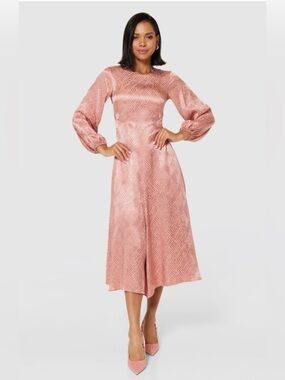 NWT Closet London 6 Blush Pink Jacquard Textured Midi Flowy Feminine Satiny